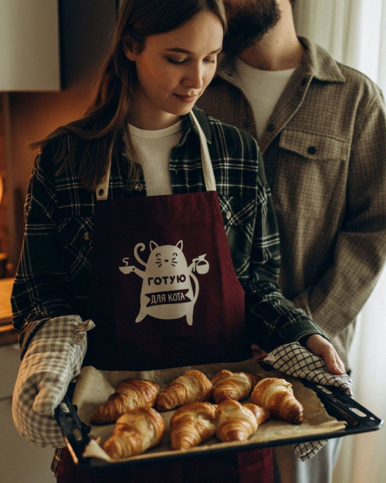 Фартук "Готовлю для кота" бордо