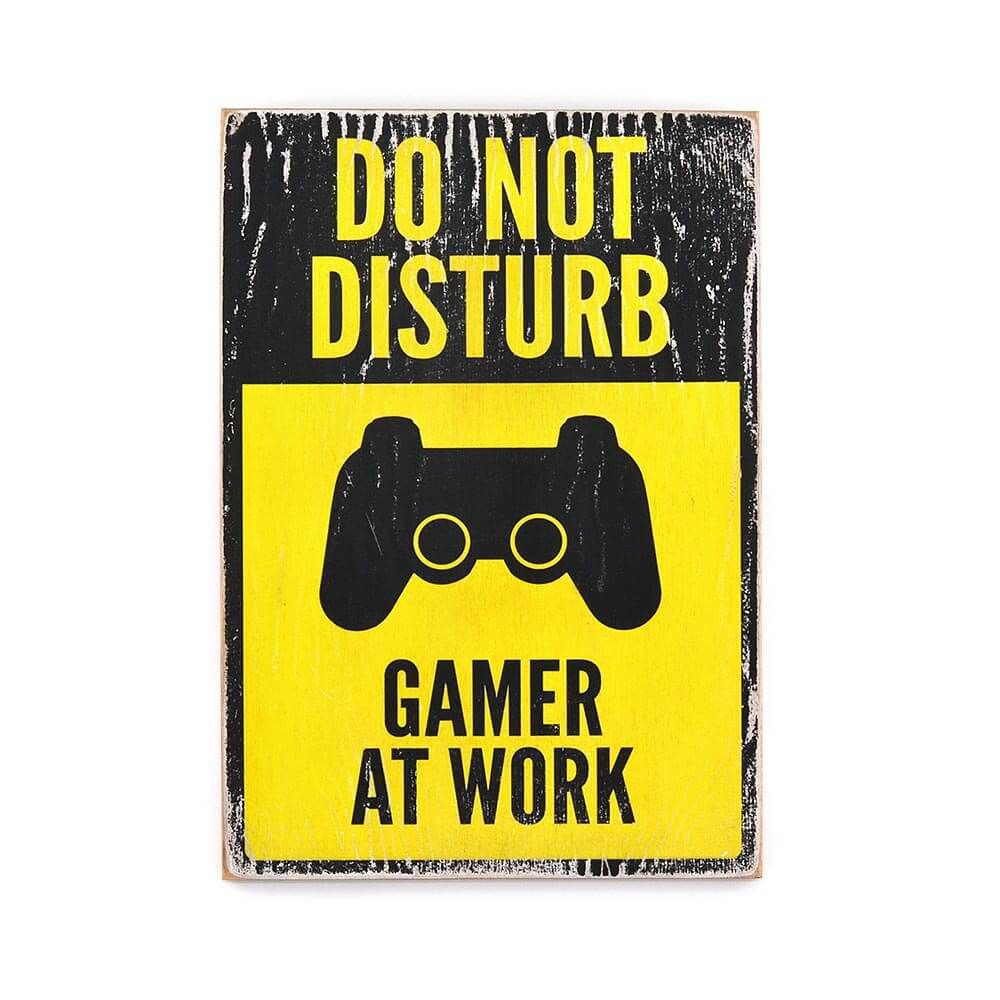 Деревянный постер "Do not disturb. Gamer at work. Yellow and black"