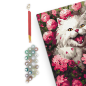 Картина по номерам "Кошечка среди цветов"