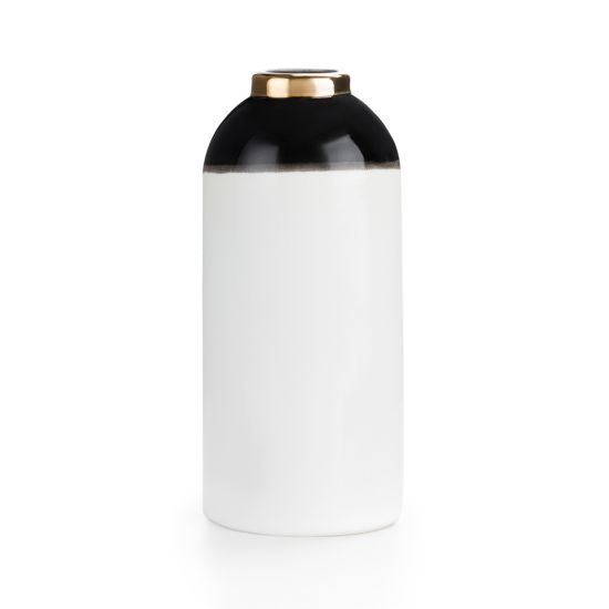 Ваза "Бутылка" бело-черная с золотым горлом