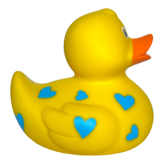 Качка FunnyDucks Жовта у блакитних сердечках