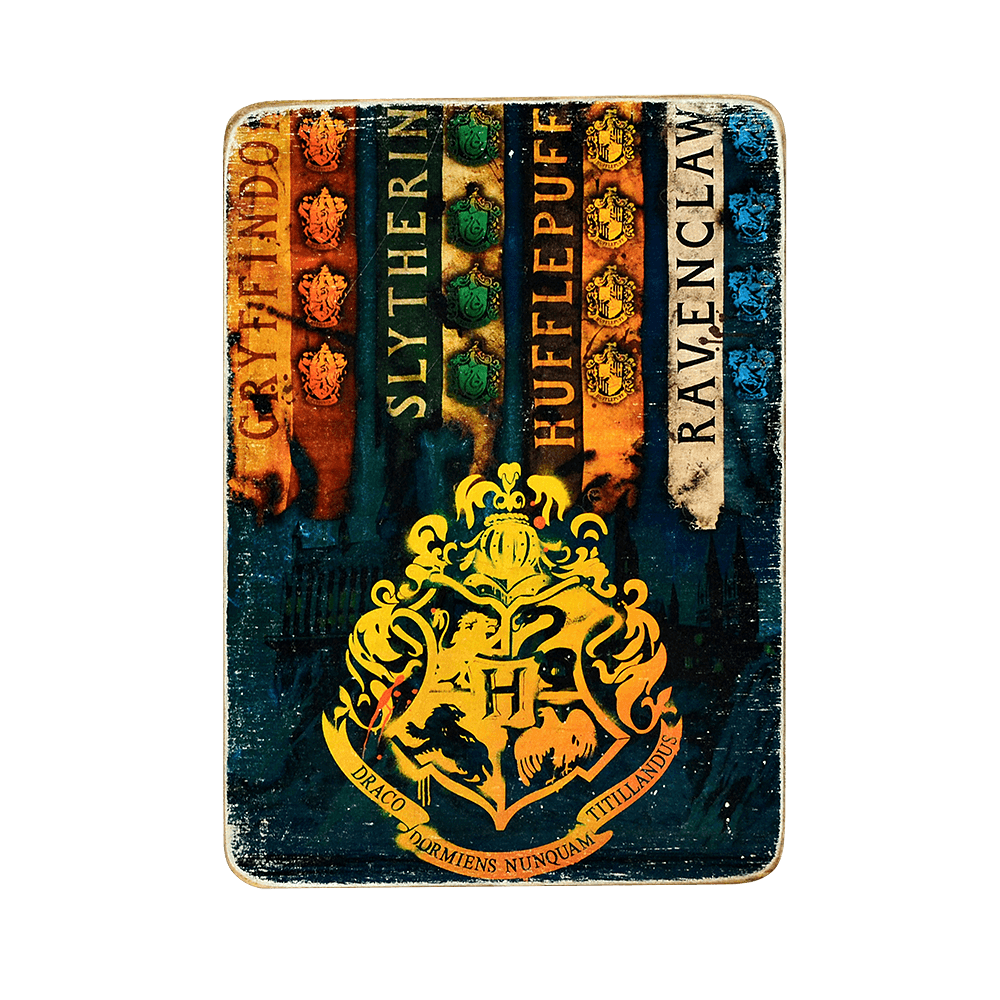 Деревянный постер "Harry Potter Hogvards faculties"