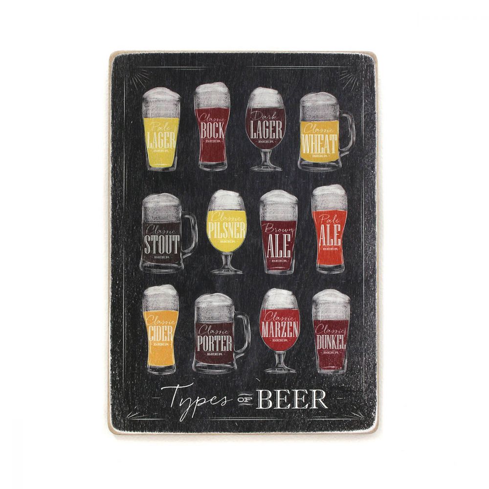 Дерев'яний постер "Types of beer. Види пива. Вертикальний. Темний фон"