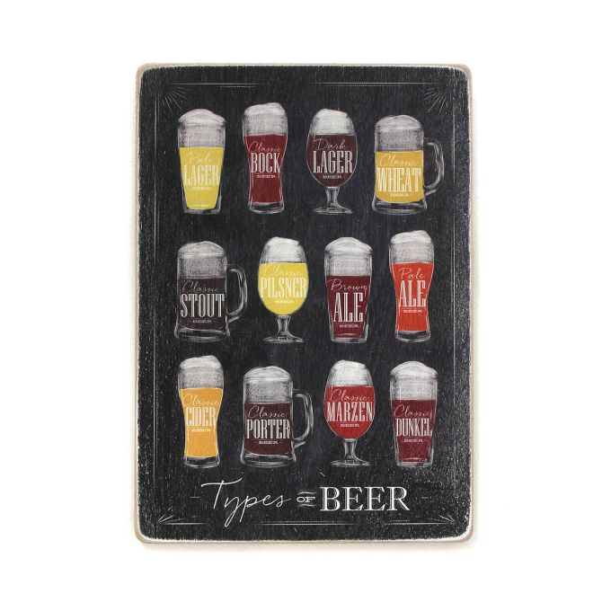 Дерев'яний постер "Types of beer. Види пива. Вертикальний. Темний фон"