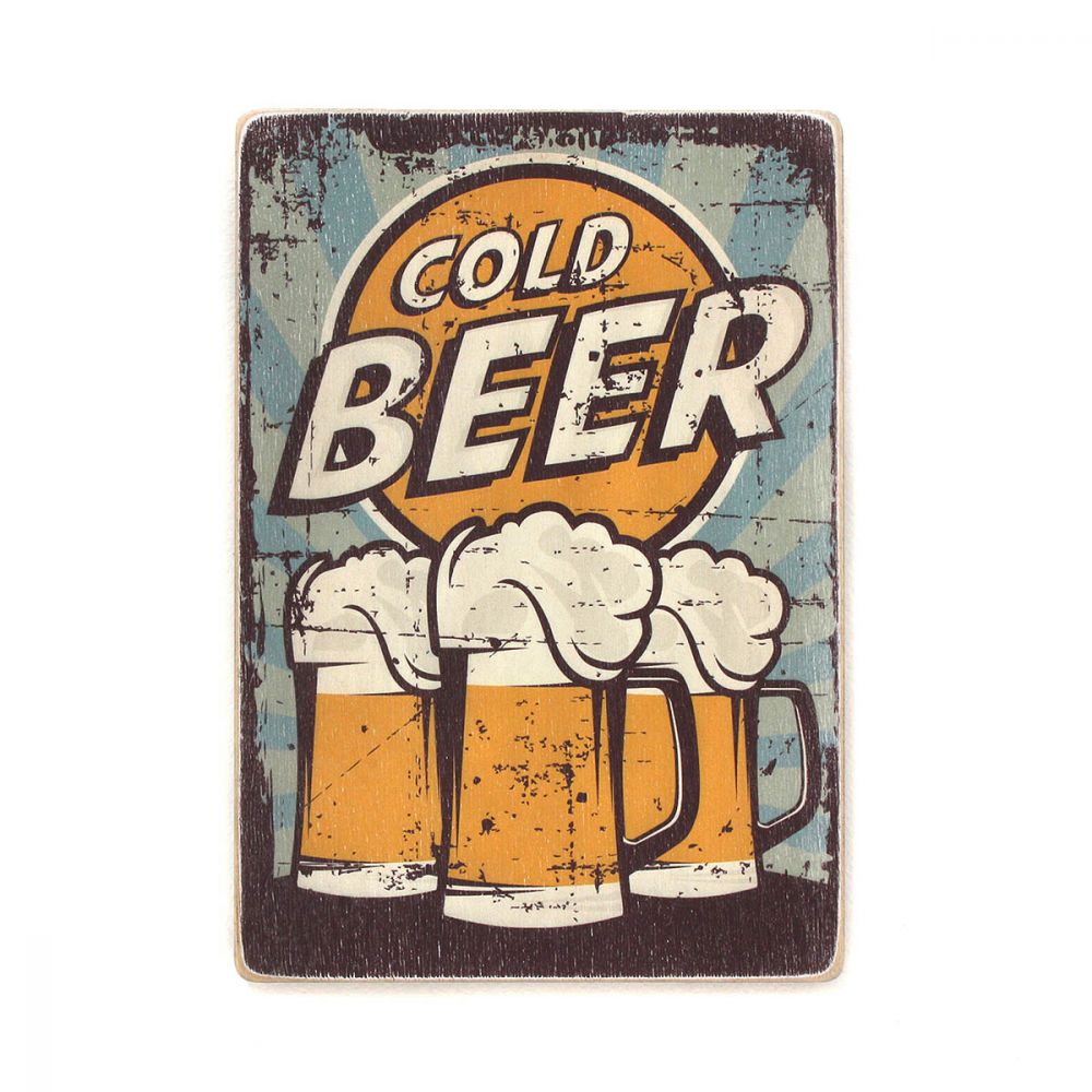Деревянный постер "Cold beer. Blue background"