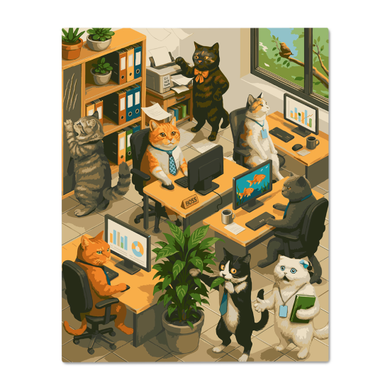 Картина по номерам "Кошачий офис"