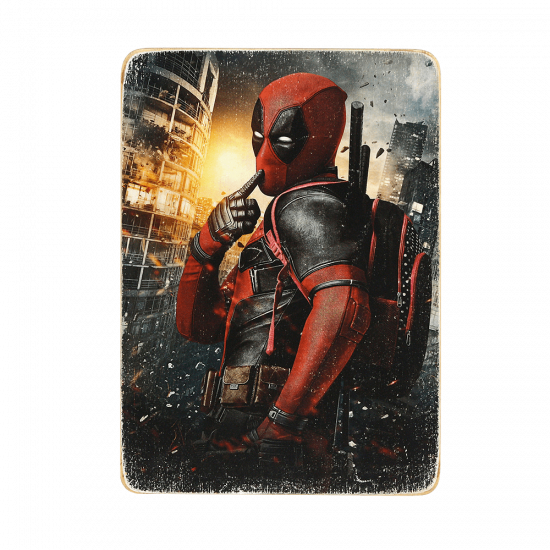 Деревянный постер "Deadpool with bag"