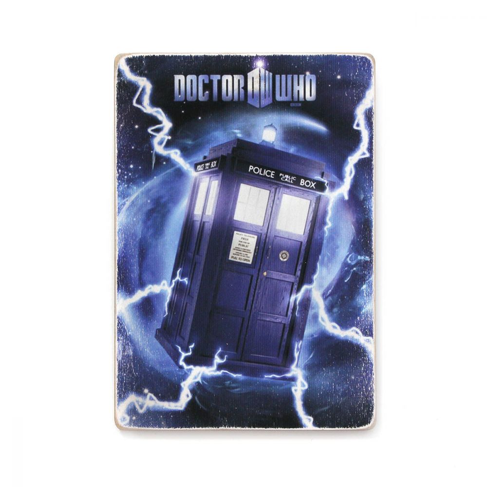 Дерев'яний постер "Doctor Who. Доктор Хто. Тардіс і блискавки"